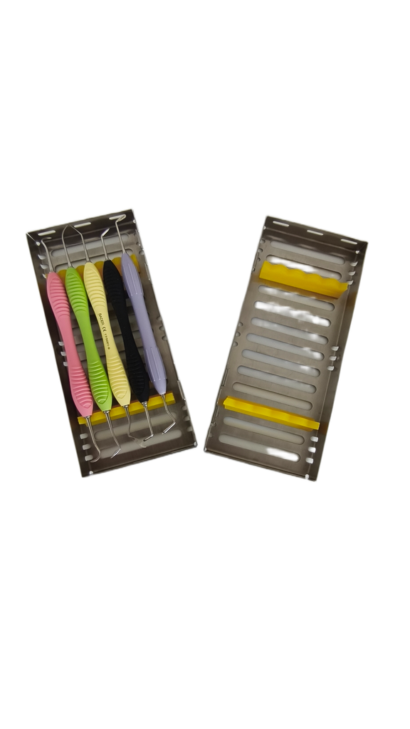 KIT DE 5 ESPATULAS PARA COMPOSITE A ELECCION BADERMASTER CON CASETE MATALICO