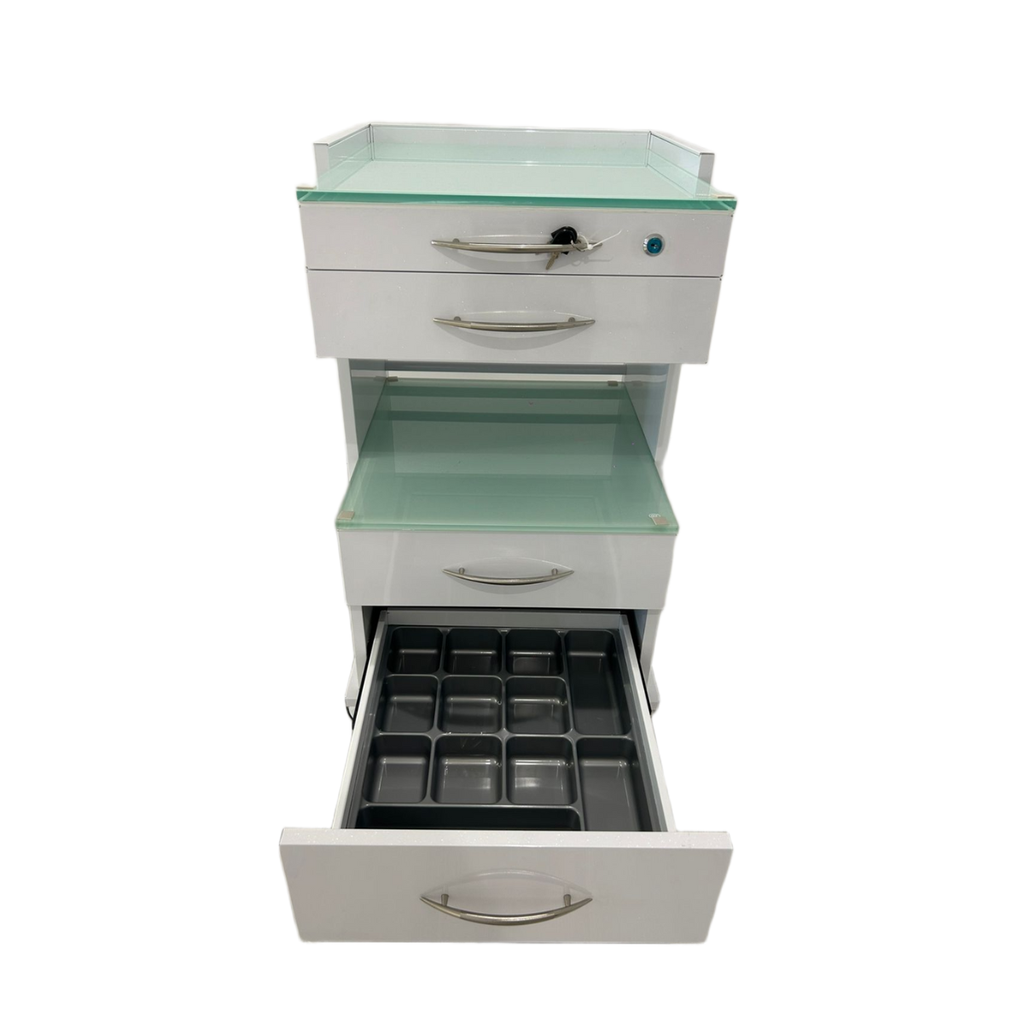 MUEBLE RODANTE CON DOBLE CAJONERA TAPA CRISTAL - MODELO ATENEA