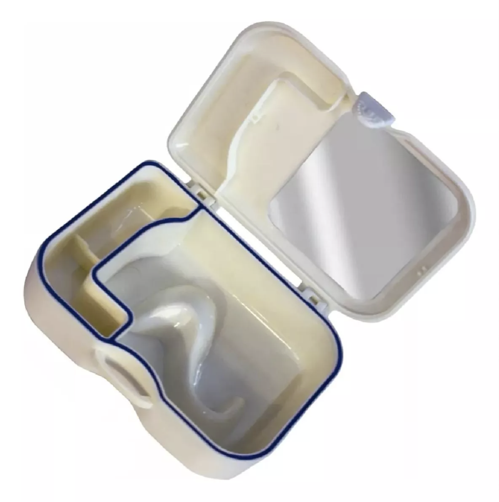 CAJA PORTA PRÓTESIS CON CEPILLO Y ESPEJO