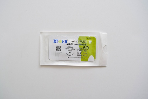 [SUT0005] SUTURA DE NYLON 5/0.75cm LONGITUD- AGUJA 3/8 DE CÍRCULO Y 16mm LARGO