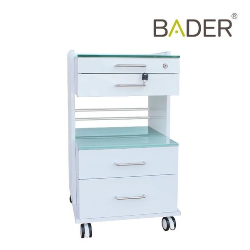 [P10033] MUEBLE RODANTE CON DOBLE CAJONERA TAPA CRISTAL - MODELO ATENEA