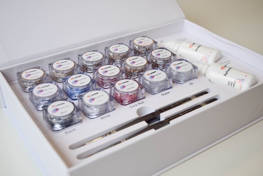 [0909150] KIT DE TINTES COMPLETO (15 PASTAS + 2 LIQUIDOS + 2 PINCELES DE PORCELANA)